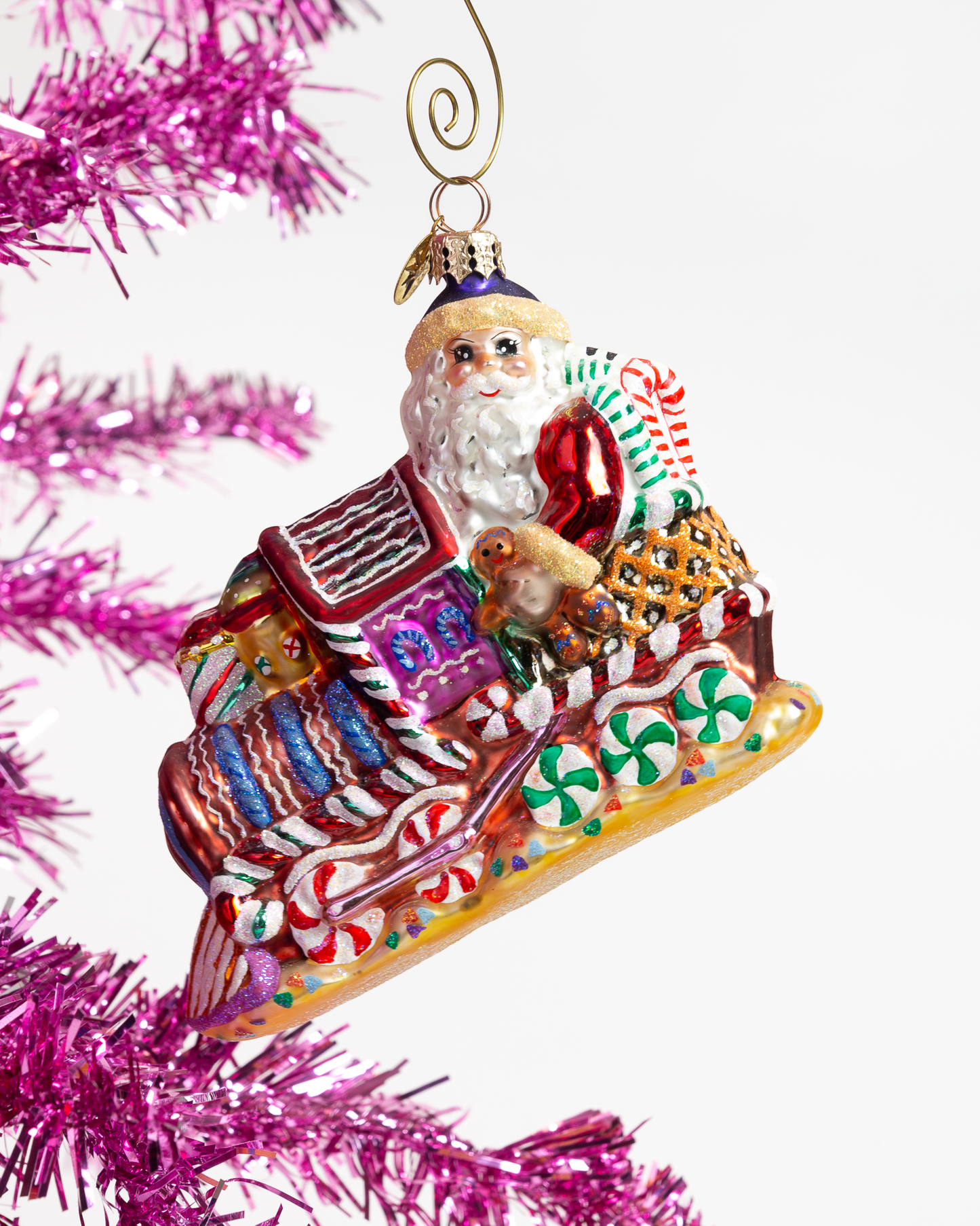 Vintage Glass Santa on Candy Train Ornament
