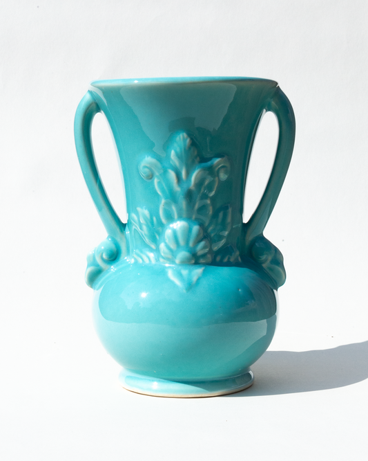 Teal Glazed Floral Vase