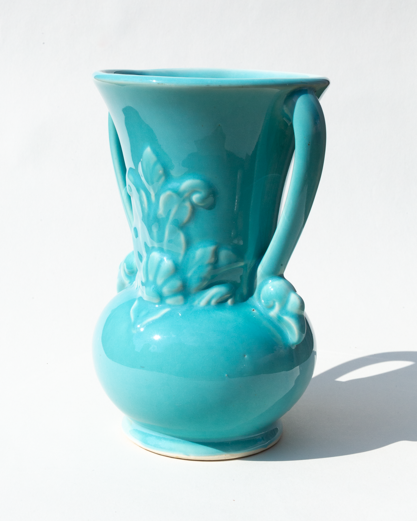 Aqua Glazed Floral Vase